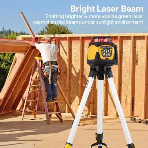 Heavy Duty Self Leveling Rotary Laser With 2000 Ft Range And Built Like A Tank IP66 Waterproof Rating Includes Aluminum Tripod And Grade Rod for building site work.