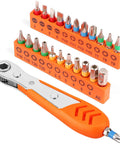 Ultra Low Profile 23 Piece Mini Ratchet Screwdriver Set With 1 Quarter Inch Shank 90 Degree Offset Reversible Drive High Torque For Tight Spots