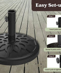 Heavy Duty 19 Pound Outdoor Umbrella Base Stand For Patio Tables And Tilt Freestanding Umbrellas, installation steps shown