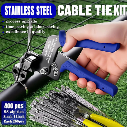 Stainless Steel Cable Tie Gun Kit With 400 Heavy Duty Zip Ties For Outdoor Use 8 And 11.8 Inch Lengths Built Tough Self