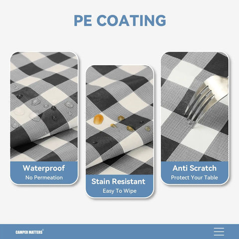 Elastic Edge Picnic Table Cover And Bench Covers Set For Outdoor Use Waterproof And Oil Resistant black and white pattern detail