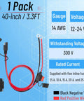 Road Ready Sae Battery Connector With 33 Ft 14 Awg Harness And O Ring Terminals, features red positive and black negative wires.