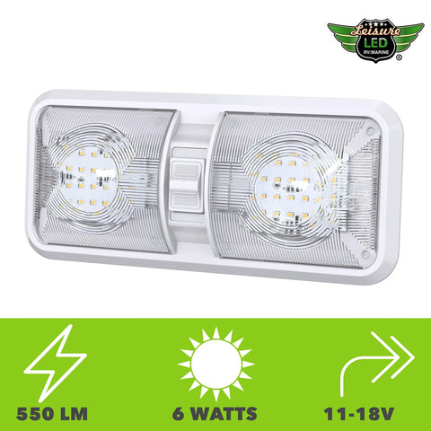RV Ceiling Double Dome LED Light Fixture With On Off Switch For Car RV Trailer Camper Boat 12V, natural white 4000-4500K