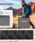 Person carrying Portable 200W Foldable Solar Panel Kit with ETFE Cover for Power Station and Off Grid Backup Power IP68 Waterproof.