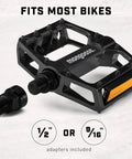 Mountain Bike Pedals Set Of 2 Lightweight Alloy Replacement Pedals With Reflectors In Black, Fits 1/2 or 9/16 Cranks, Easy Install