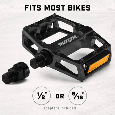 Mountain Bike Pedals Set Of 2 Lightweight Alloy Replacement Pedals With Reflectors In Black, Fits 1/2 or 9/16 Cranks, Easy Install