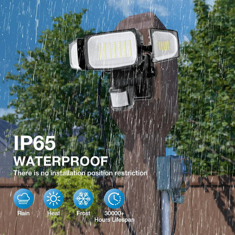 70W Motion Sensor Plug In Outdoor Flood Light No Hardwire Needed Dusk To Dawn 7000LM IP65 Waterproof LED Security Light