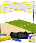 Four Square Volleyball Game Set With 4 Way Cross Net For Backyard And Beach Portable Outdoor Volleyball And Badminton Combo Net For Four Players Includes Carrying Bag featuring net, ball, and accessories.