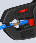 Close-up of insulation strippers for wires compact automatic cable stripping tool that adjusts to 0.2 to 6 mm2 cables