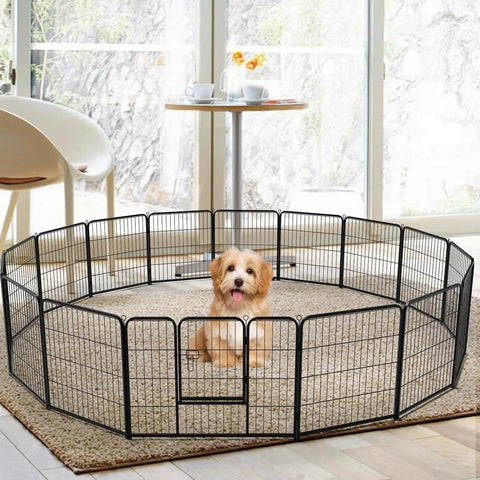 Heavy Duty Dog Playpen 32 Inch Indoor Outdoor With 16 Panels, Portable Metal Exercise Pen With Door, Foldable Puppy Fence