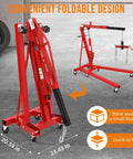 Badass Heavy Duty Folding Hydraulic Engine Hoist Cherry Picker Shop Crane Two Ton Lifter with foldable design and dimensions displayed.