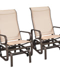 Outdoor Glider Chair Set Beige Sling Rocking Chairs With Steel Frame Weather Resistant Patio Gliders For Porch Balcony Or Backyard Keeping It Chill 300 LB Capacity Breathable Sling Fabric Set Of 2