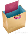 Medium Gift Bag With Tissue Paper And Hooray Confetti Design In Gold With Pink Teal Purple For Bridal Showers Graduations Retirements And More The Perfect Gift Wrap On The Go 7.75 Inch Gift Bag showing interior card pocket