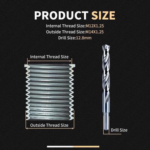 M12x1.25 Thread Repair Kit With Stainless Steel Inserts, Drill, Tap, Counterbore And Driver, 10 Piece Set details