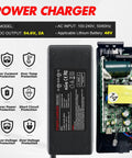 54.6V 2A Ebike Charger For 48V Lithium Batteries And Electric Scooters With DC 5.5x2.1mm Plug shown with internal components