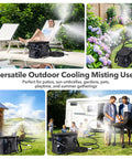 Portable Misting System With 5000mAh Rechargeable Pump, 20L Water Bucket, 9.8Ft Hose And 8.2Ft Cobra Mist Stand for outdoor use