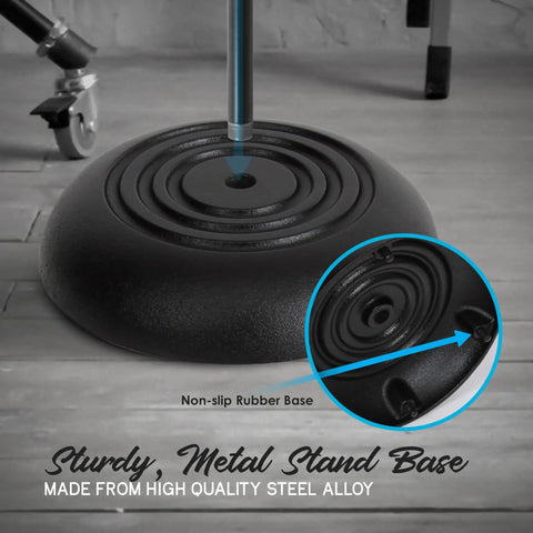 Close-up of heavy duty base of Pair Of Universal Microphone Stands For Handheld Mics With Heavy Duty Base And Lightweight On The Go Design.
