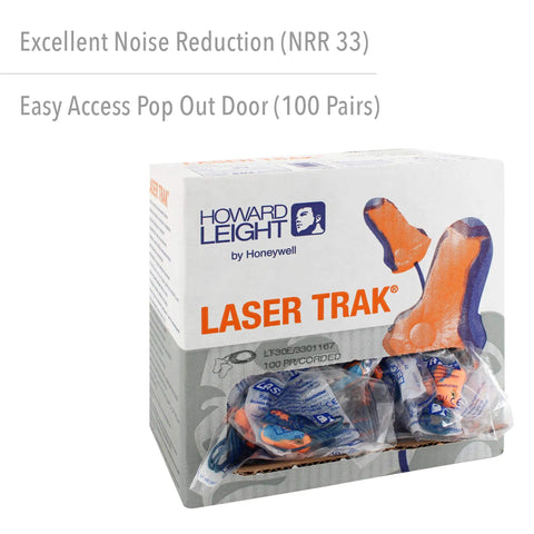 Box of 100-Pair 32 NRR Laser Trak Corded Single-Use Earplugs Orange And Blue For Easy Visual And Automated Compliance