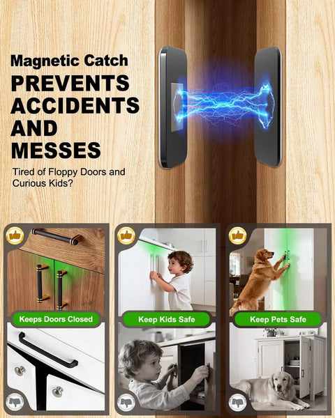 10 Pack Ultra Thin Magnetic Door Catches For Cabinets And Drawers, Black Stainless Look, keeps doors closed, kid and pet safety
