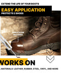 Rugged Boot Toe Protector Adhesive For Shoes And Work Boots, Waterproof, Heat Resistant, Heavy Duty Toe Shield on brown boot