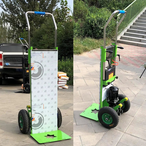 Heavy Duty Electric Stair Climbing Hand Truck Folding Sack Cart With Removable Battery For Moving Furniture Heavy Loads Up To 400kg, showing adjustable handle and large wheels.