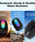 Portable Bluetooth Speaker with Loud Stereo Sound and Beastly Bass, 8 LED Light Modes, rugged dustproof and water-resistant outdoors