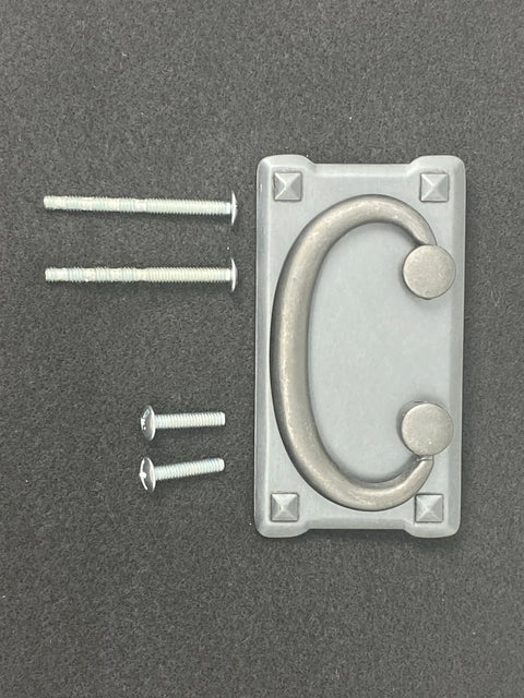 Mission Drawer Pull 3 Inch (76mm) Barcelona Pewter Finish For Cabinets And Furniture shown with mounting screws