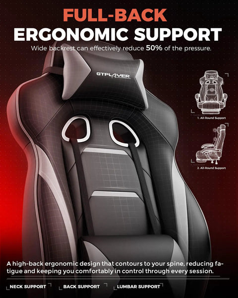 Big And Tall Gaming Chair For Adults With 350 Lb Capacity, ergonomic high back lumbar support, sky gray comfort