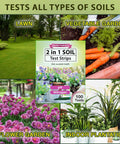 Image of Soil pH and Nitrogen Test Kit packaging showing uses in lawn, vegetable garden, flower garden, and indoor planting.
