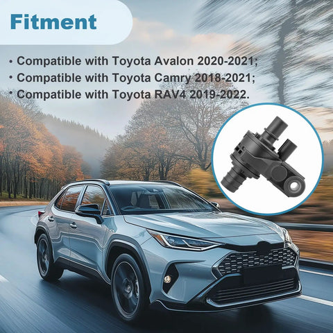 Heavy Duty Coolant Water Bypass Control Valve Straight Drop In Replacement For Toyota Camry And RAV4 installed on modern SUV, showing fitment details.