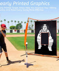 Boy practicing pitching at outdoor field with 6x8 Feet Baseball And Softball Backstop With Strike Zone Black Vinyl Batting Cage Backdrop