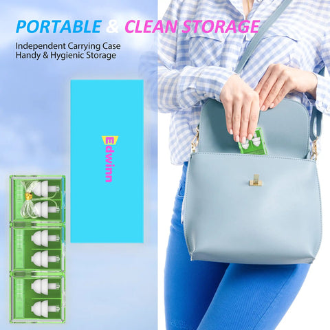 Three Pack Invisible Ear Plugs For Noise Reduction And High Fidelity Hearing Protection with storage case being placed in bag