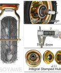 Heavy Duty Rubber Wheel Casters Set Of Four Dead Silent Shock Absorbing Roll Braked Swivel Or Locked Fixed Options Carry 440 Pounds Each Industrial Grade Tires showing central axis design, 6mm thick hub and steel frame
