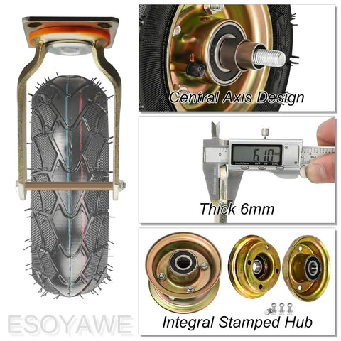 Heavy Duty Rubber Wheel Casters Set Of Four Dead Silent Shock Absorbing Roll Braked Swivel Or Locked Fixed Options Carry 440 Pounds Each Industrial Grade Tires showing central axis design, 6mm thick hub and steel frame