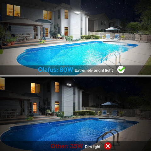 Rock Solid 80W Outdoor Flood Lights Kickin Out 8000 Lumen Brightness With Straight Up Switch Control IP65 Waterproof Wired Led Security Fixtures For Yard Driveway Black