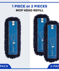 Straight Up Premium Heavy Duty Nylon Dust Mop Replacement Head 2 Pack Fits Standard 36 Inch Frames, blue refill heads on display