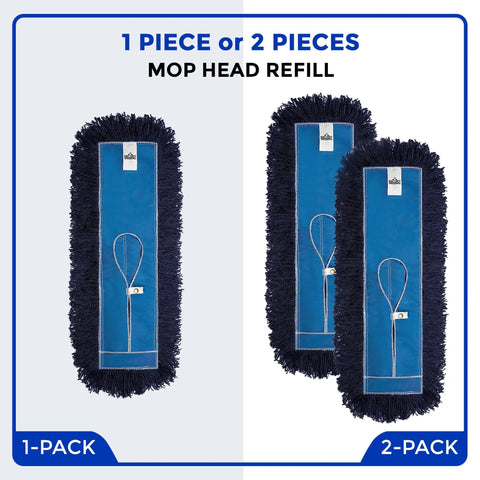Straight Up Premium Heavy Duty Nylon Dust Mop Replacement Head 2 Pack Fits Standard 36 Inch Frames, blue refill heads on display