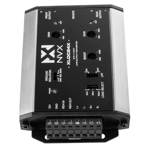 High Voltage 2 Channel Input 4 Channel Output Active Line Output Converter With Impedance Matching And Remote Level Control Auto Turn On Heavy Duty 40V Handling Delivers About 9.5V Output And Flexible Load Settings, shown close-up with controls visible