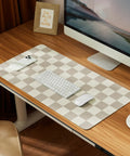 Large Checkered Desk Pad 31.5 Inch By 15.7 Inch Premium PU Leather Desk Mat Waterproof Surface For Keyboard, Mouse, And Laptop