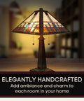 Cool Tiffany Style Table Lamp With Stained Glass Shade Geometric Mission Night Light Blue White Brown Glass 23 Inch Tall
