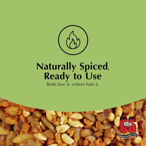 Image of Naturally Spiced Hot Pepper Bird Seed Cylinder Two Pack Ready To Use No Fuss With Hanging Feeder Mount For Outdoor Wild Birds.