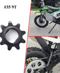 9 Tooth No 35 Chain Sprocket For KR5V Electric Motorcycle ATV Quad Dirt Pit, Built Tough Alloy, Heat Treated, Reduces Chain Slippage, Improves Transmission Efficiency, Not For MY1020 Motors, #35 9T sprocket on dirt bike