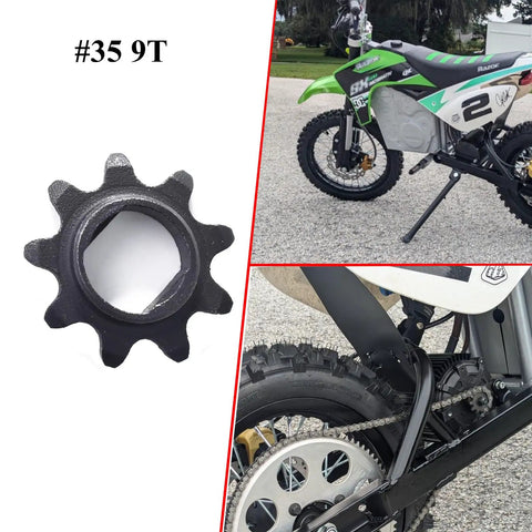 9 Tooth No 35 Chain Sprocket For KR5V Electric Motorcycle ATV Quad Dirt Pit, Built Tough Alloy, Heat Treated, Reduces Chain Slippage, Improves Transmission Efficiency, Not For MY1020 Motors, #35 9T sprocket on dirt bike
