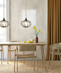 Dining room with Industrial Pendant Light With Crystal Elements And Plug In Cord, 16.4Ft Hemp Rope Hanging Lamp In Black Cage