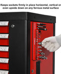 Magnetic Socket Accessory Holder Tray For One Quarter Inch Drive Tools Red Polypropylene Organizer With Rubberized Magnetic Base