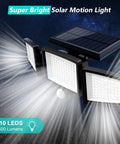 Solar Outdoor Lights 3 Head Motion Sensor Flood Light With Remote Control, 2500LM 210 LEDs, IP65 Waterproof, wide illumination view
