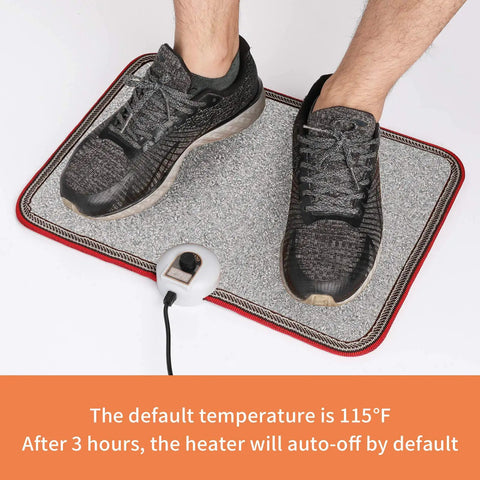 Under Desk Electric Heated Floor Mats Toe Warmer 110V For Office And Home with foot switch and stone grain finish, in use