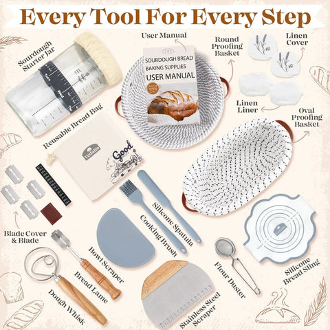 Ultimate Sourdough Starter Kit For Home Bakers With Round And Oval Proofing Baskets Starter Jar Spatula Dough Whisk Bread Lame