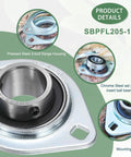 1 Inch Pressed Steel Pillow Block Bearing With Wrench 2 Bolt Flange Bearing For 1 Inch Shaft SBPFL205-16 Industrial Conveyor And Machinery Bearing For Heavy Duty Automation And Agricultural Equipment, 2-bolt flange housing