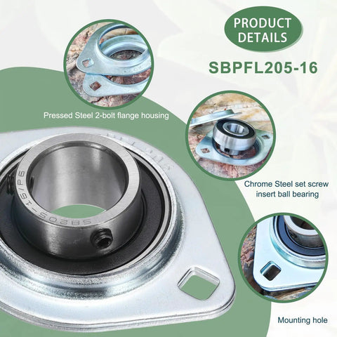 1 Inch Pressed Steel Pillow Block Bearing With Wrench 2 Bolt Flange Bearing For 1 Inch Shaft SBPFL205-16 Industrial Conveyor And Machinery Bearing For Heavy Duty Automation And Agricultural Equipment, 2-bolt flange housing